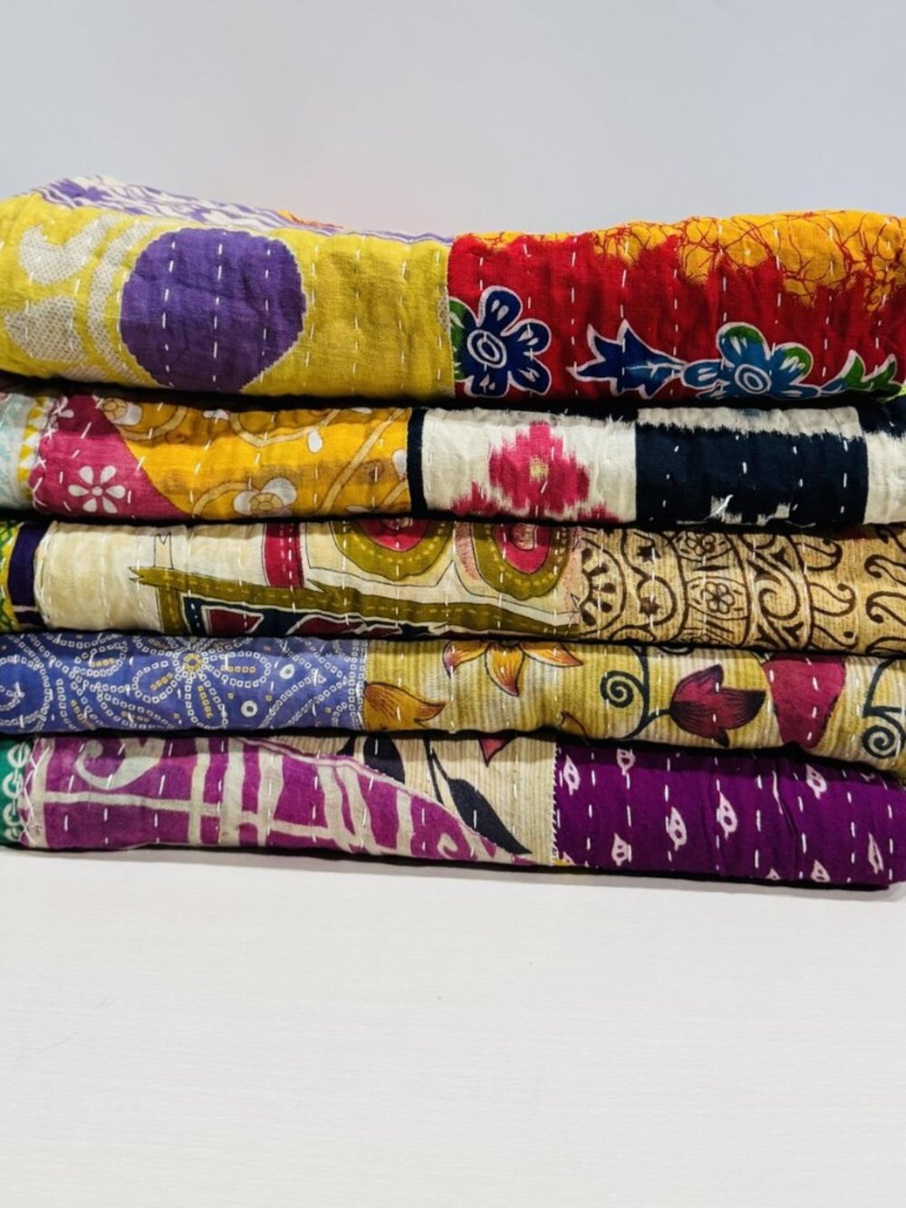 Vintage Indian Quilt Handmade Bedspreads, Whole Kantha